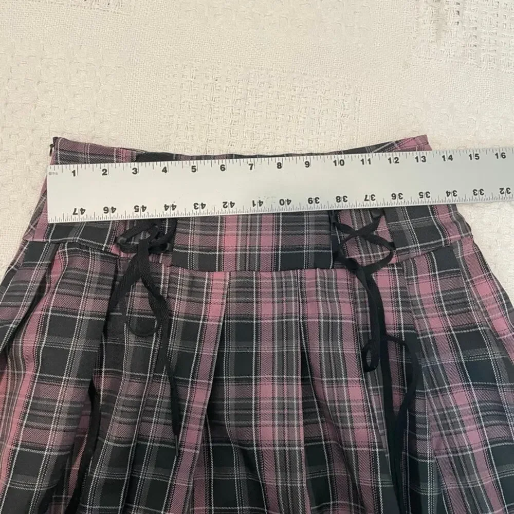 Romwe small schoolgirl plaid lace tie mini skirt cosplay SK 3467